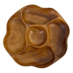Monkey Pod round divided tray vintage